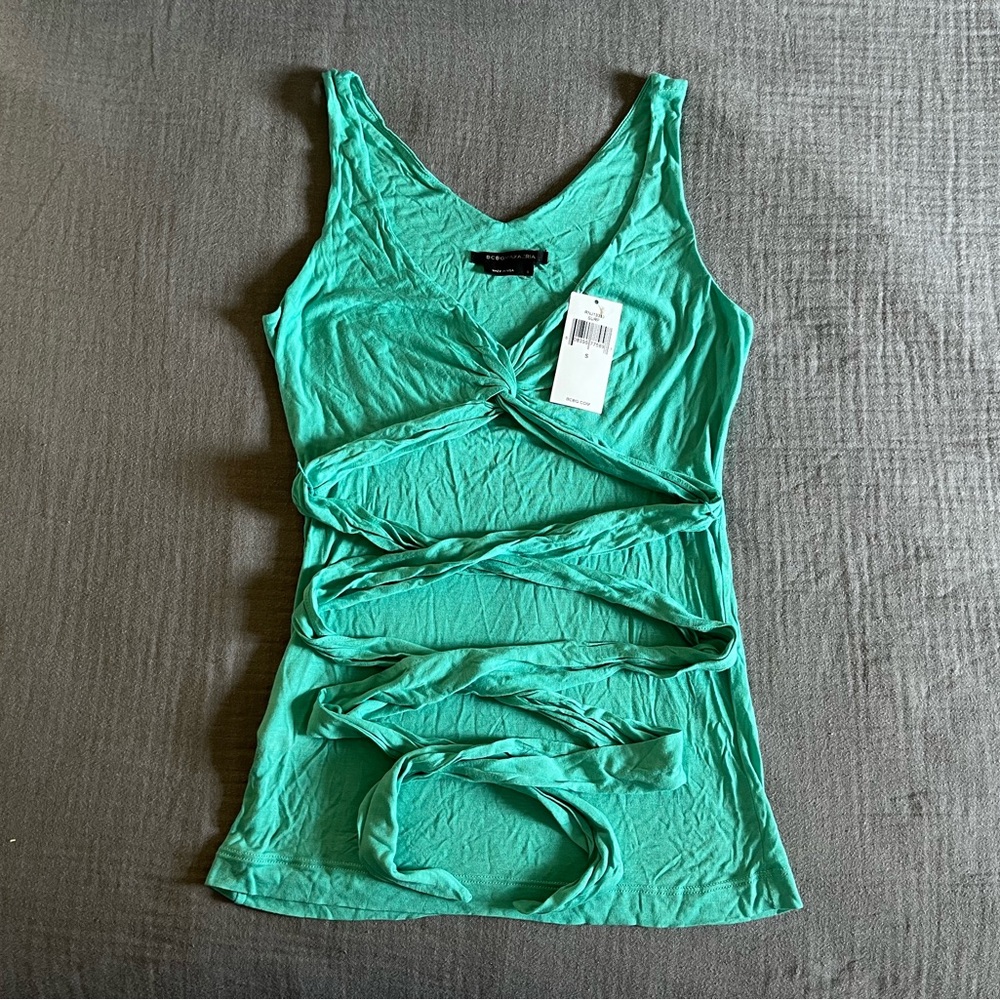 NWT BCBG MaxAzria aqua blue-green sleeveless w/waist ties top S